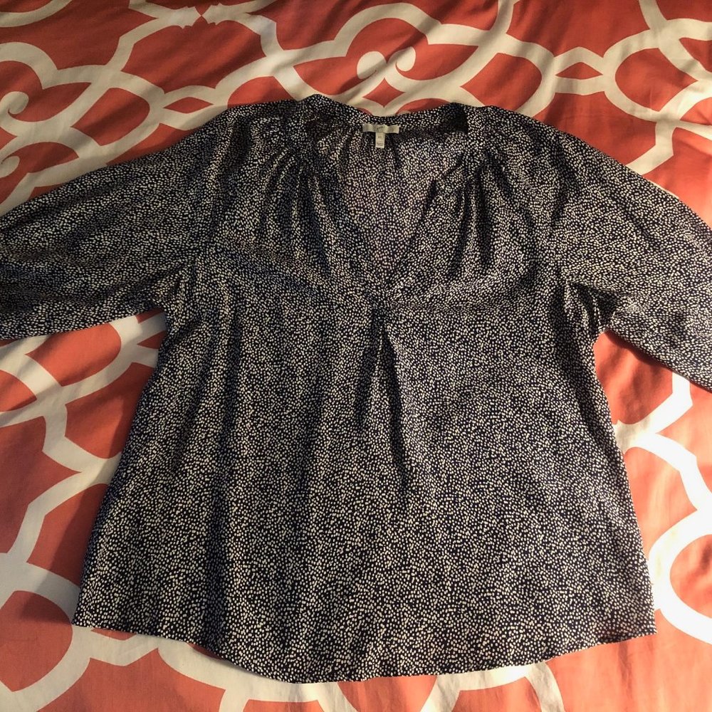 Joie 100% Silk Navy & White Polka Dot Blouse Sz XS